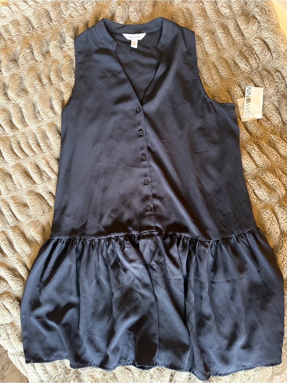 Nine West Black Sleeveless Button-Front Dress